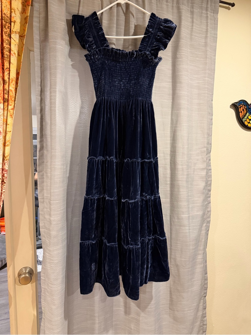 Hill House the nap dress Velvet Smocked Midi Dress in Navy